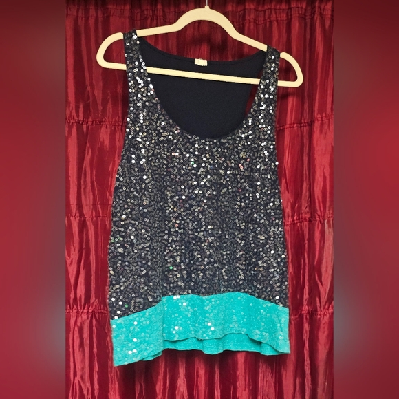 J. Crew Tops - J. Crew Black and Teal Sequin Tank Top